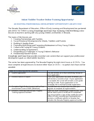 Zero to Three Infant Toddler Online Lessons Application - Nevada