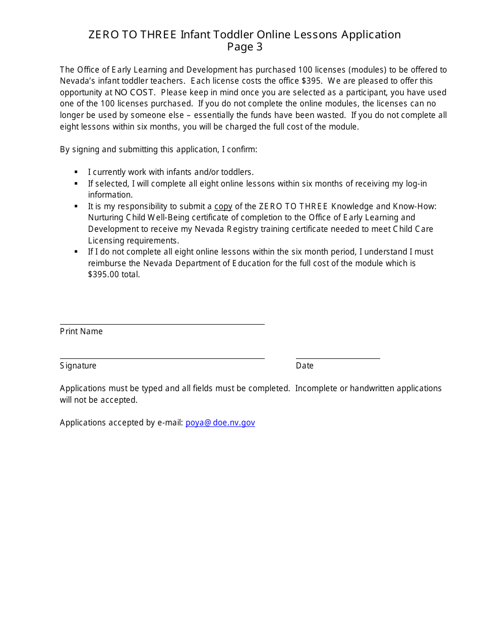 Zero to Three Infant Toddler Online Lessons Application - Nevada, Page 4