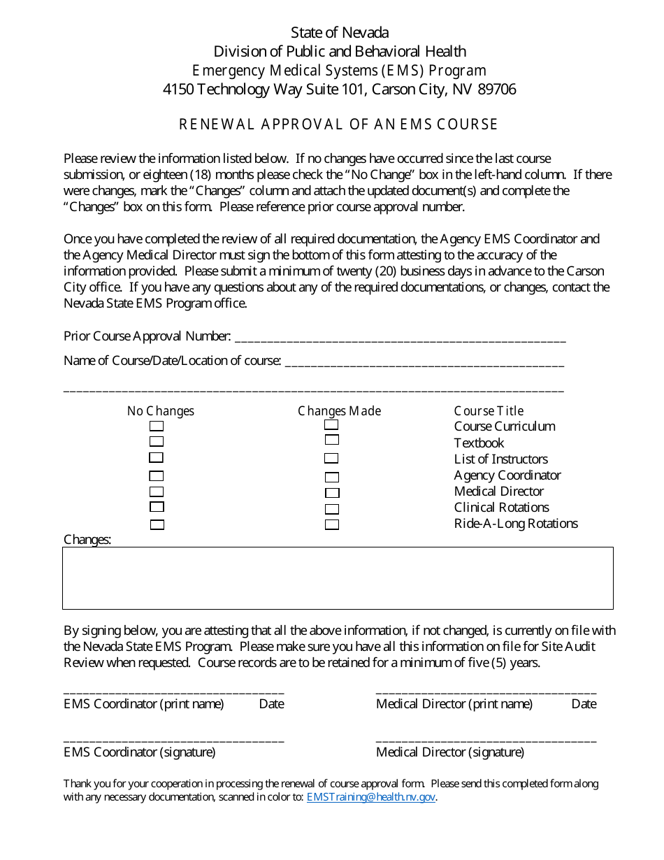 Renewal Approval of an EMS Course - Nevada, Page 1