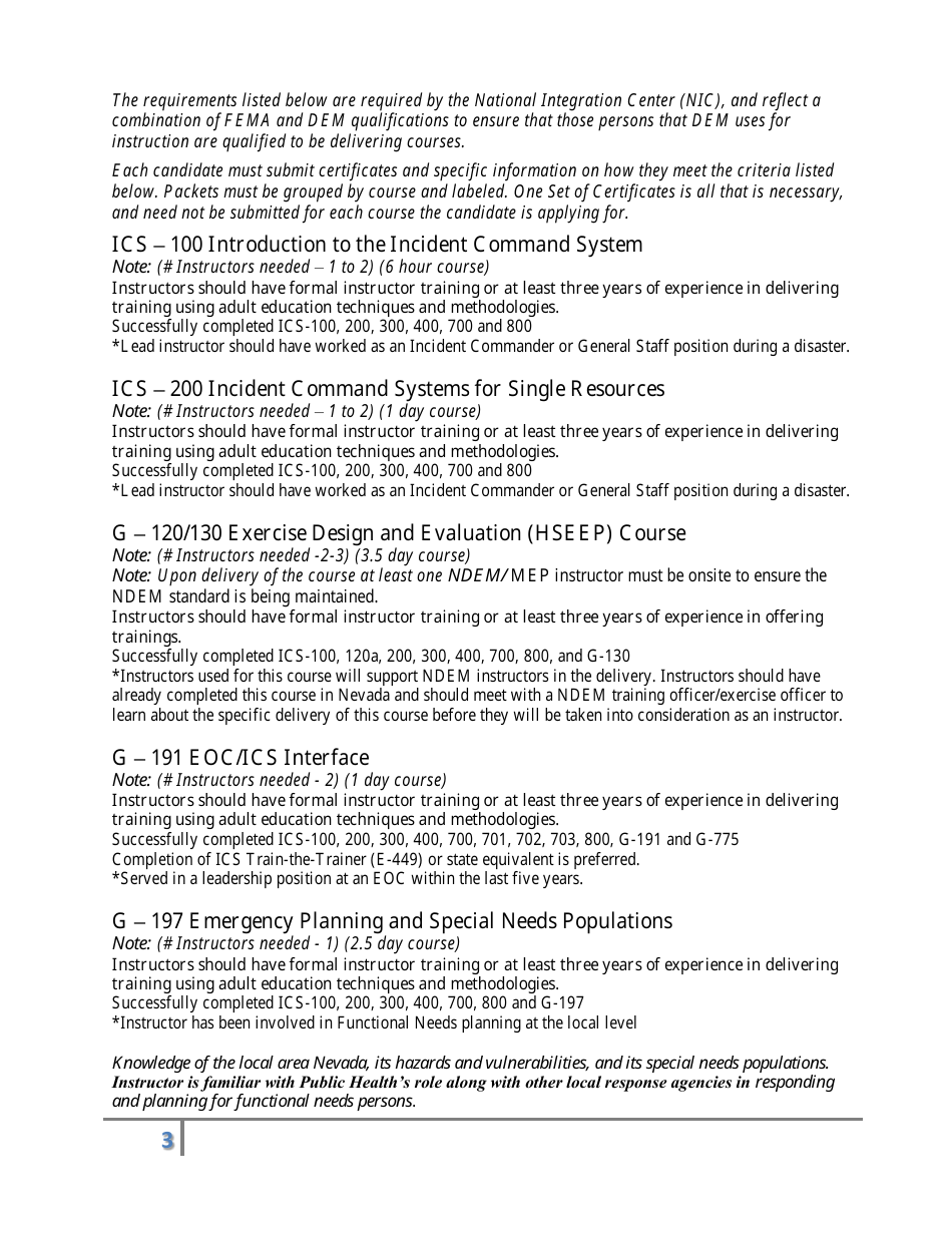 Nevada Emergency Management Instructor Qualifications Form - Nevada, Page 3