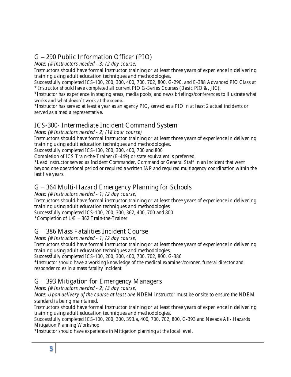 Nevada Emergency Management Instructor Qualifications Form - Nevada, Page 5