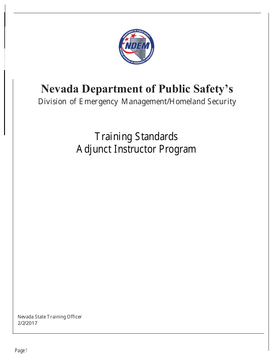 Dem Instructor Program Training Standards - Nevada, Page 1