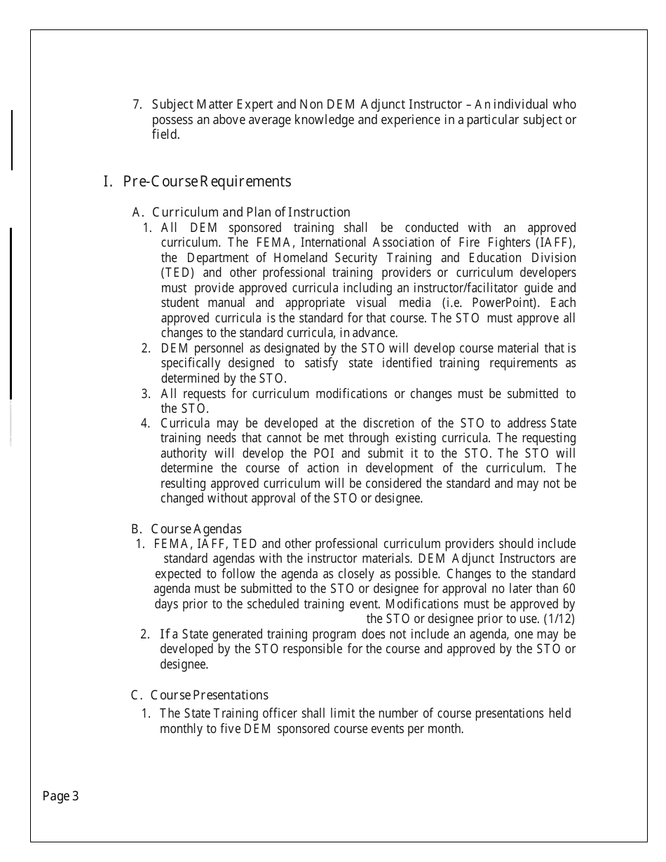 Dem Instructor Program Training Standards - Nevada, Page 3