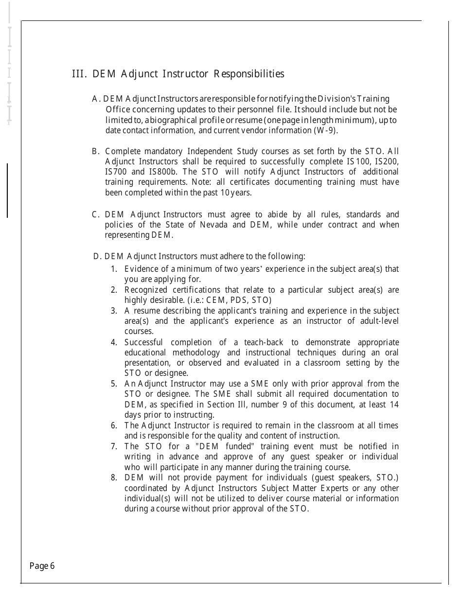 Dem Instructor Program Training Standards - Nevada, Page 6