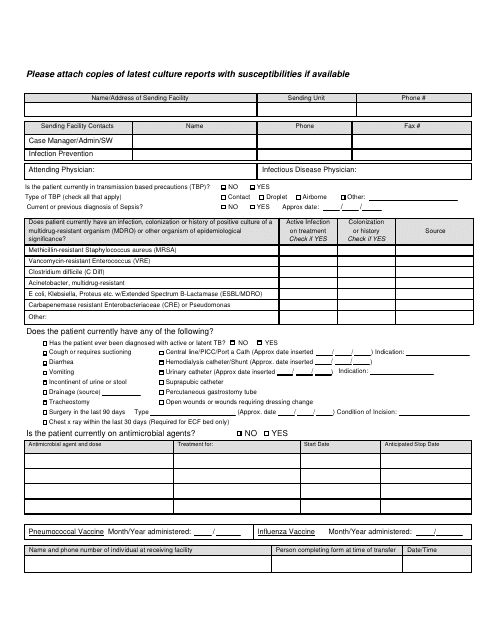 Inter-Facility Infection Control Transfer Form - Nevada
