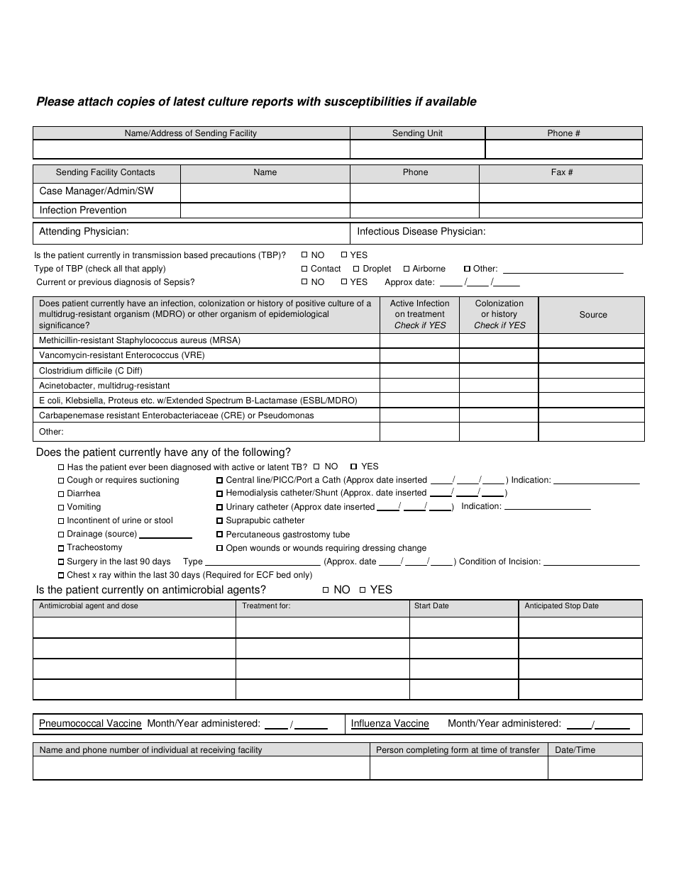 Inter-Facility Infection Control Transfer Form - Nevada, Page 1