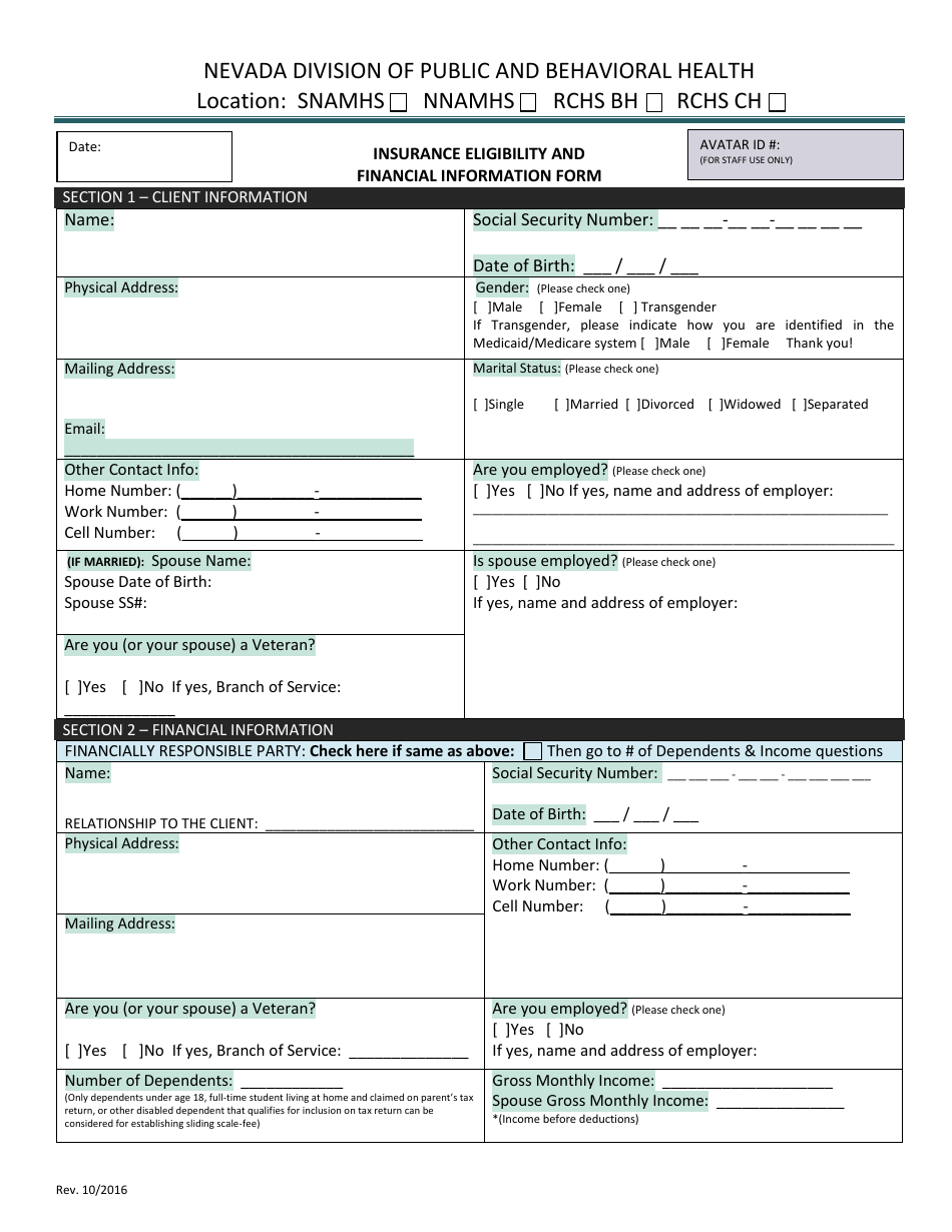 Nevada Insurance Eligibility and Financial Information Nevada Insurance Eligibility and Financial Information