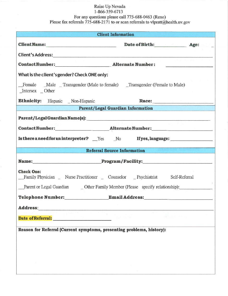 Raise up Nevada Referral Form - Nevada, Page 1