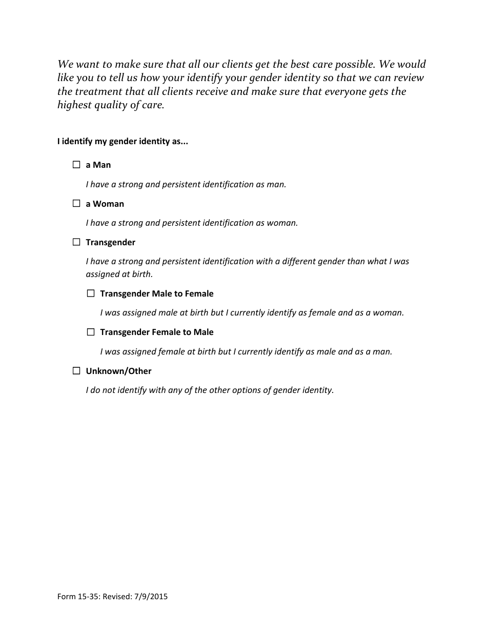Form 15-35 Gender Identity Questionnaire - Nevada, Page 1
