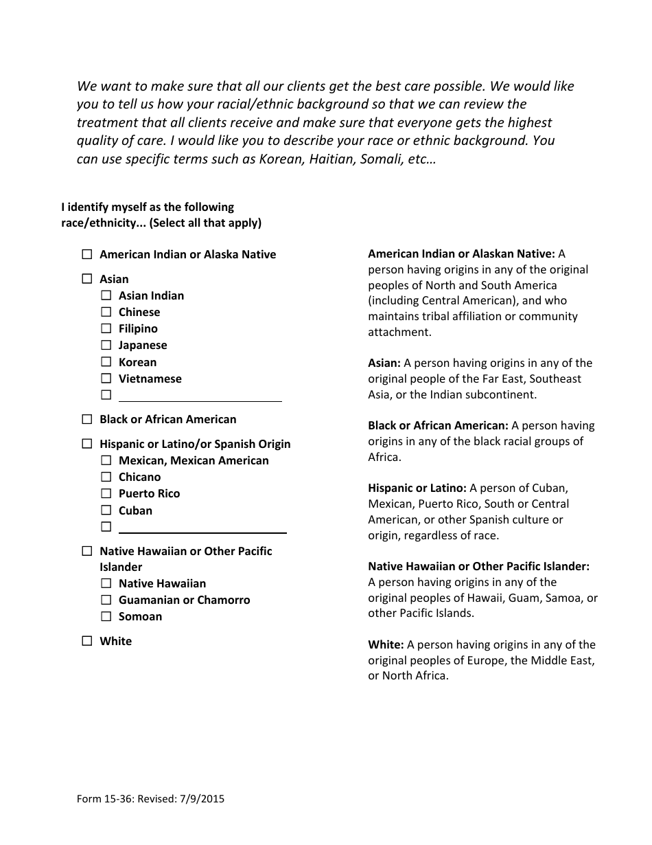 Form 15-36 Racial Identity Questionnaire - Nevada, Page 1
