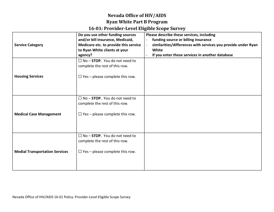 Form 16-01 Provider-Level Eligible Scope Survey - Nevada, Page 3
