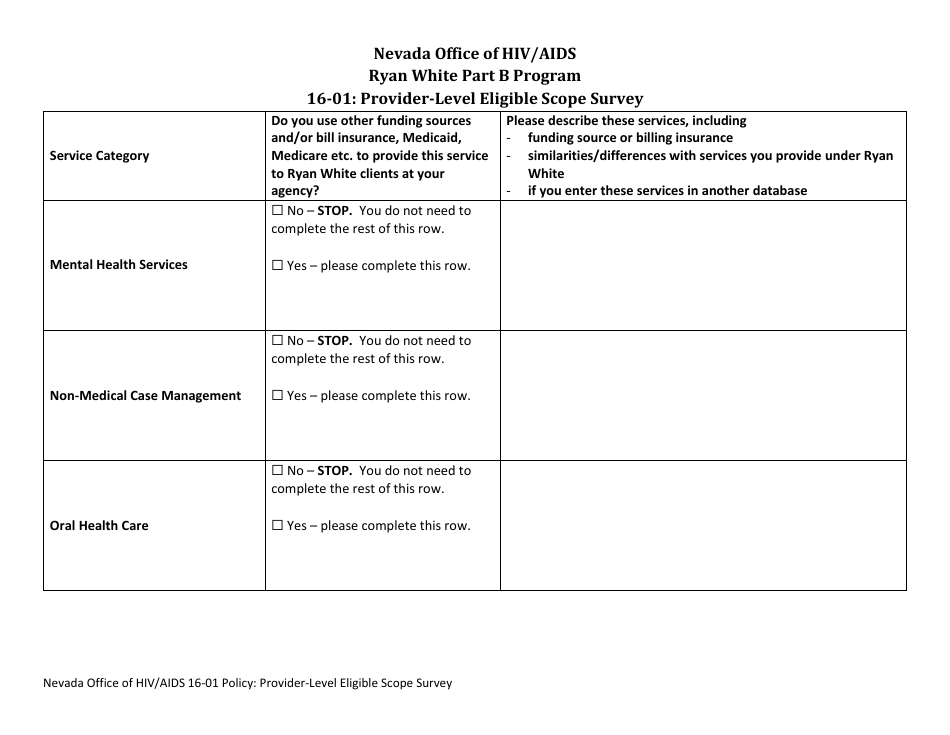 Form 16-01 Provider-Level Eligible Scope Survey - Nevada, Page 4