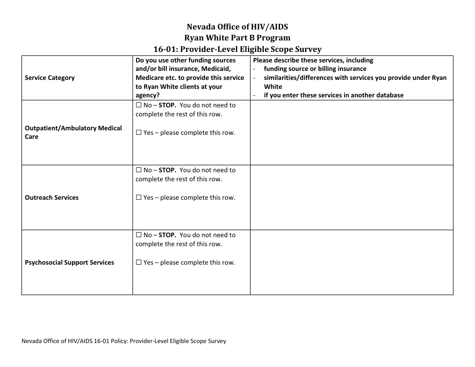 Form 16-01 Provider-Level Eligible Scope Survey - Nevada, Page 5
