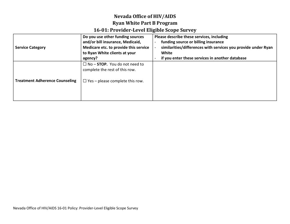 Form 16-01 Provider-Level Eligible Scope Survey - Nevada, Page 6