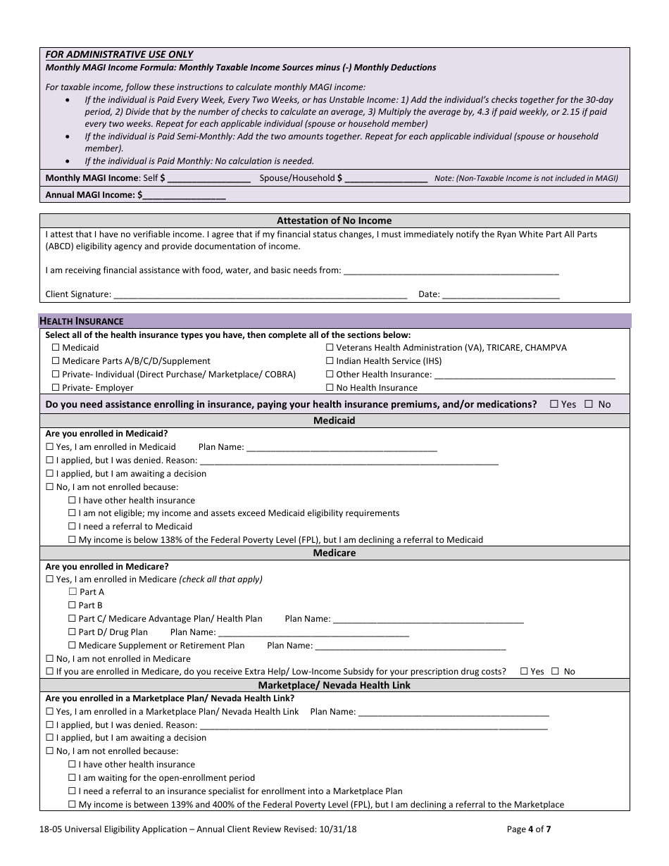 Form 18-05 Universal Eligibility Application - Annual Client Review - Nevada, Page 4