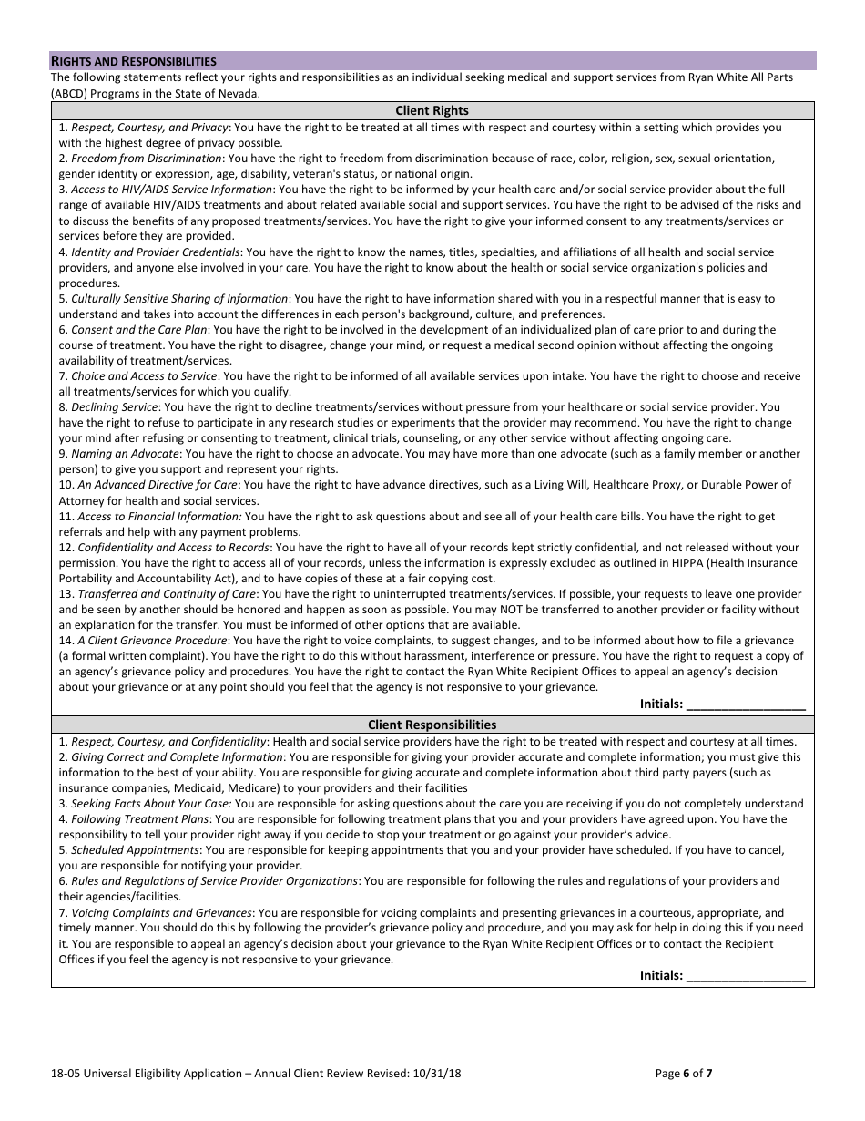 Form 18-05 Universal Eligibility Application - Annual Client Review - Nevada, Page 6