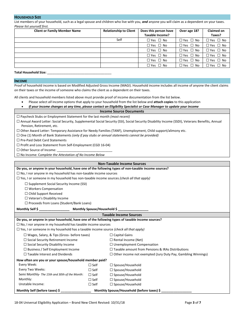Form 18-04 Universal Eligibility Application - Brand New Client - Common Guidance Document - Nevada Ryan White Parts Abcd - Nevada, Page 3