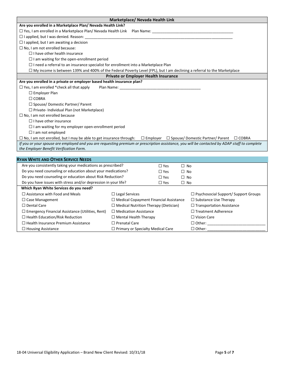 Form 18-04 Universal Eligibility Application - Brand New Client - Common Guidance Document - Nevada Ryan White Parts Abcd - Nevada, Page 5