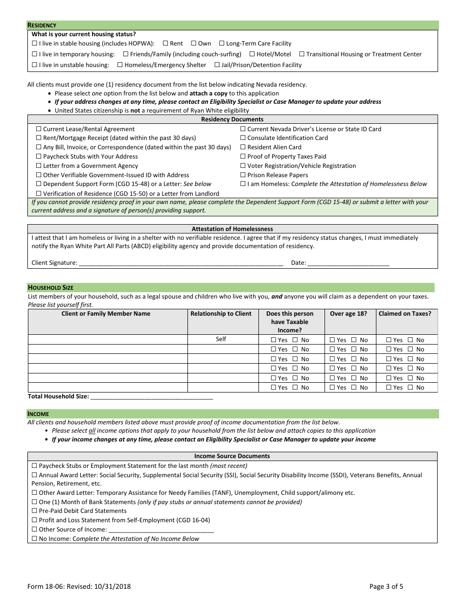 Form 18-06 Universal Eligibility Application - Six-Month Self-attestation - Nevada Ryan White Parts Abcd - Nevada, Page 3