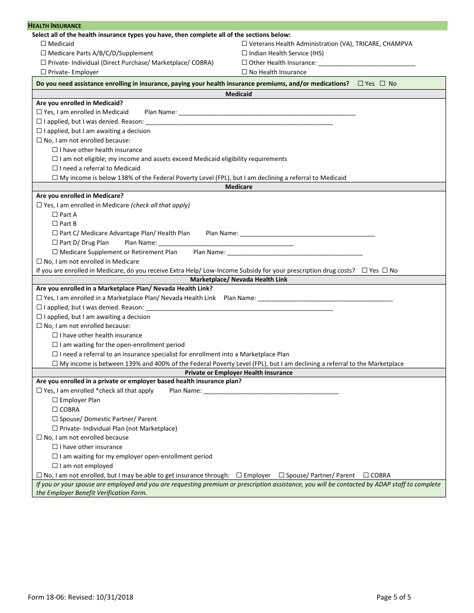 Form 18-06 Universal Eligibility Application - Six-Month Self-attestation - Nevada Ryan White Parts Abcd - Nevada, Page 5