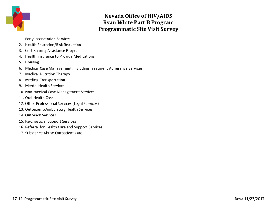 Ryan White Part B Program Programmatic Site Visit Survey - Nevada, Page 1