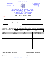 Document preview: Vaccine Transfer Form - Immunization Program - Nevada
