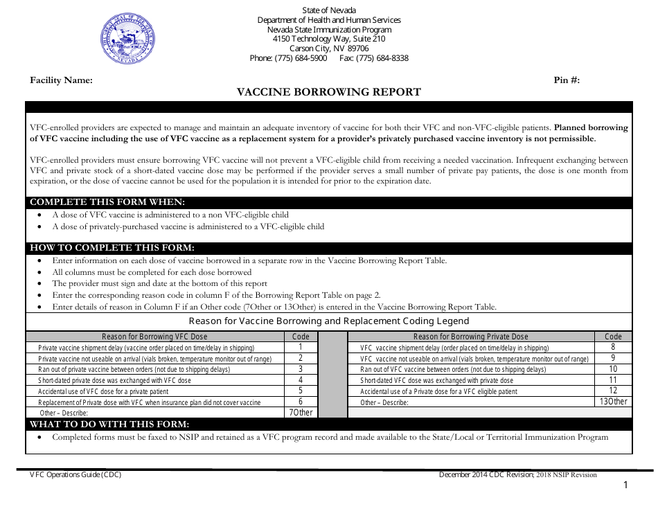 Vaccine Borrowing Report - Nevada State Immunization Program - Nevada, Page 1