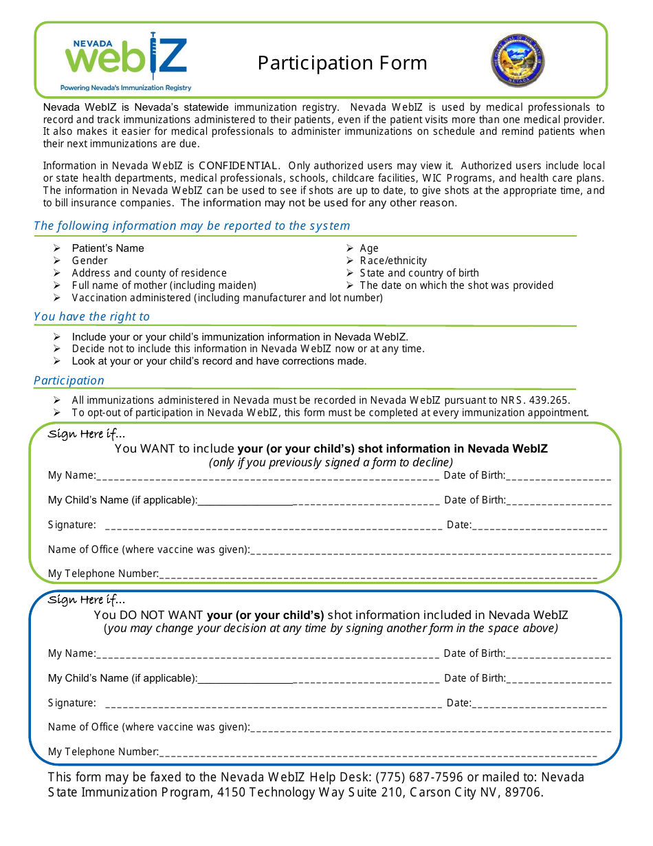 Participation Form - Nevada Webiz - Nevada, Page 1