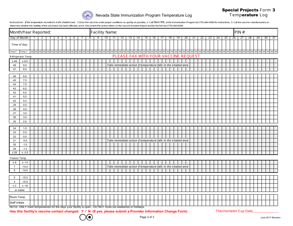 Form 1 Cocooning Program Vaccine Request and Accountability Report - Nevada, Page 3