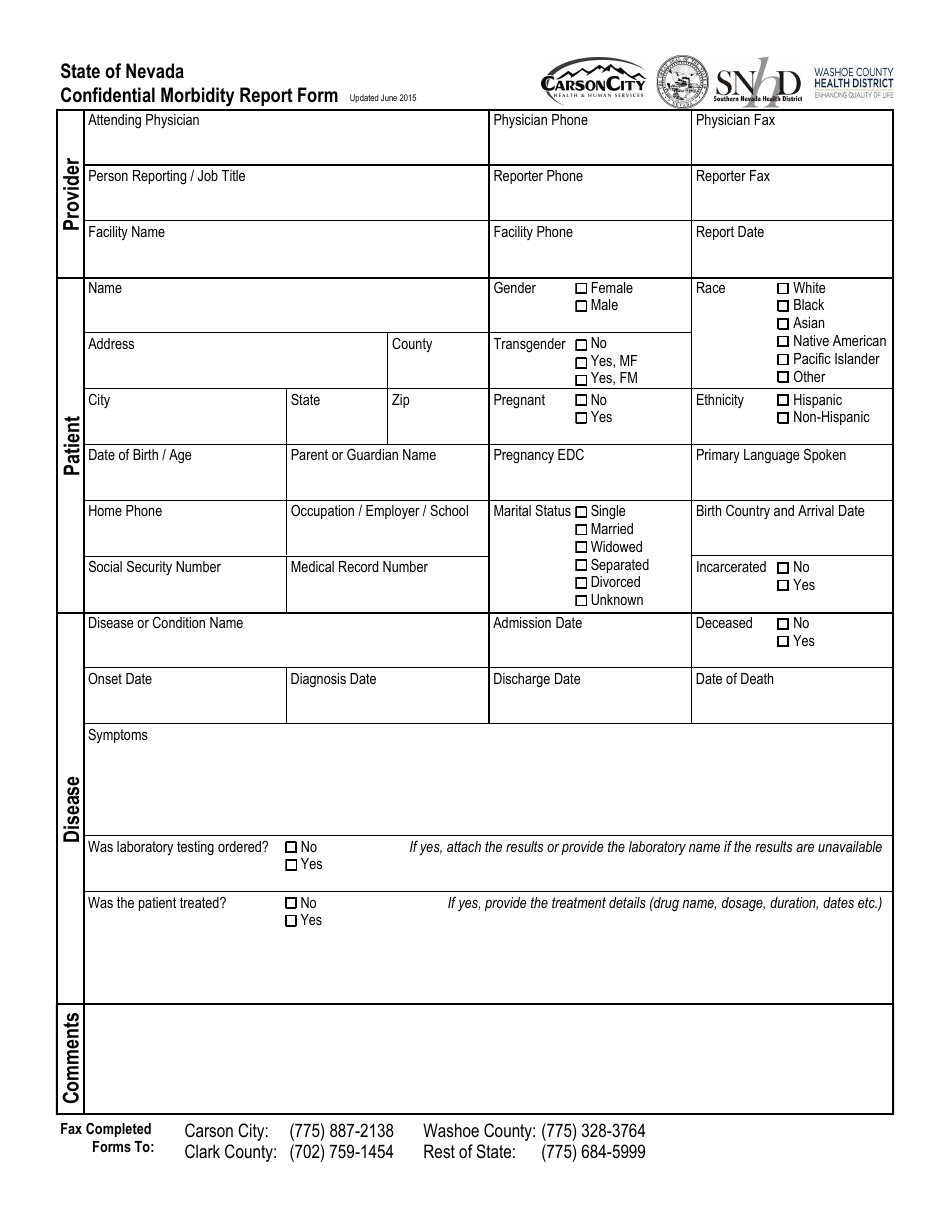 Nevada Confidential Morbidity Report Form - Fill Out, Sign Online and ...