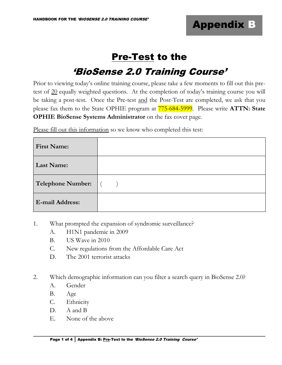 Appendix B Pre-test to the biosense 2.0 Training Course - Nevada, Page 1
