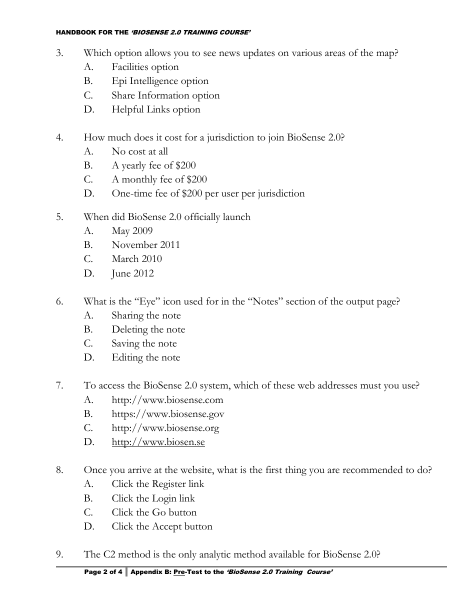 Appendix B Pre-test to the biosense 2.0 Training Course - Nevada, Page 2