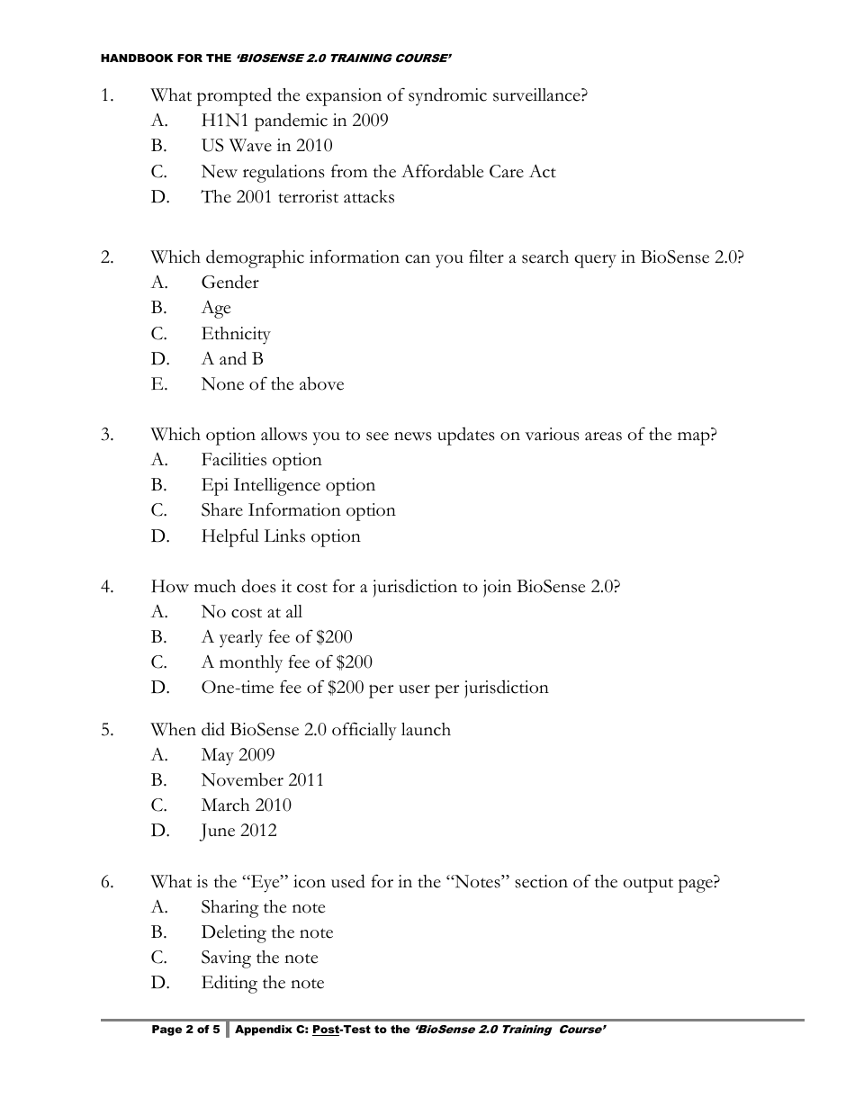 Appendix C Post-test to the biosense 2.0 Training Course - Nevada, Page 2