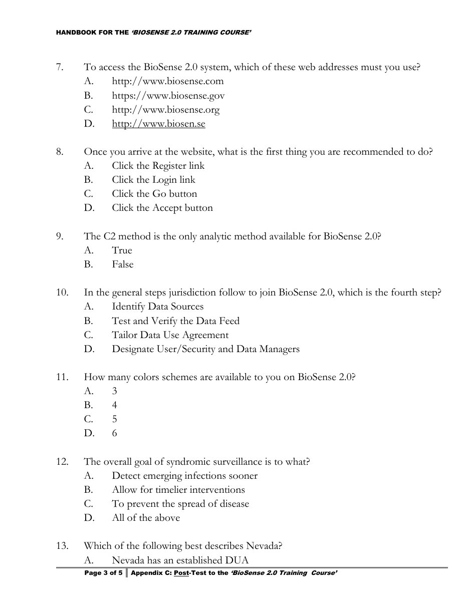 Appendix C Post-test to the biosense 2.0 Training Course - Nevada, Page 3