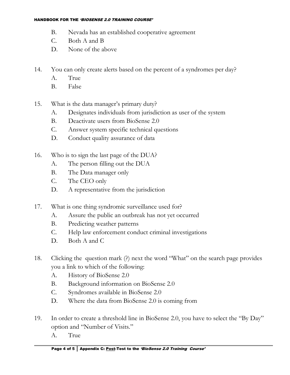Appendix C Post-test to the biosense 2.0 Training Course - Nevada, Page 4