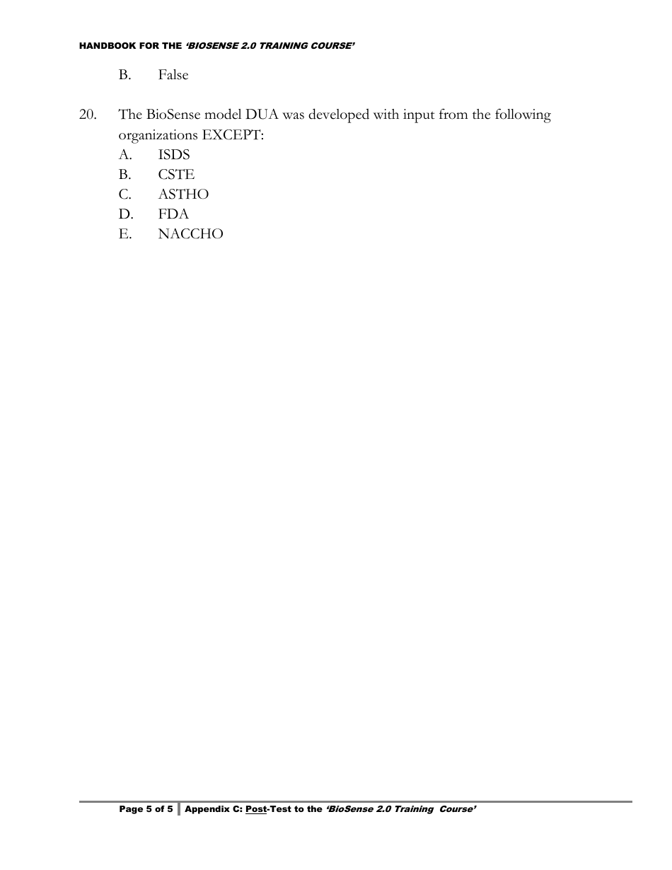 Appendix C Post-test to the biosense 2.0 Training Course - Nevada, Page 5