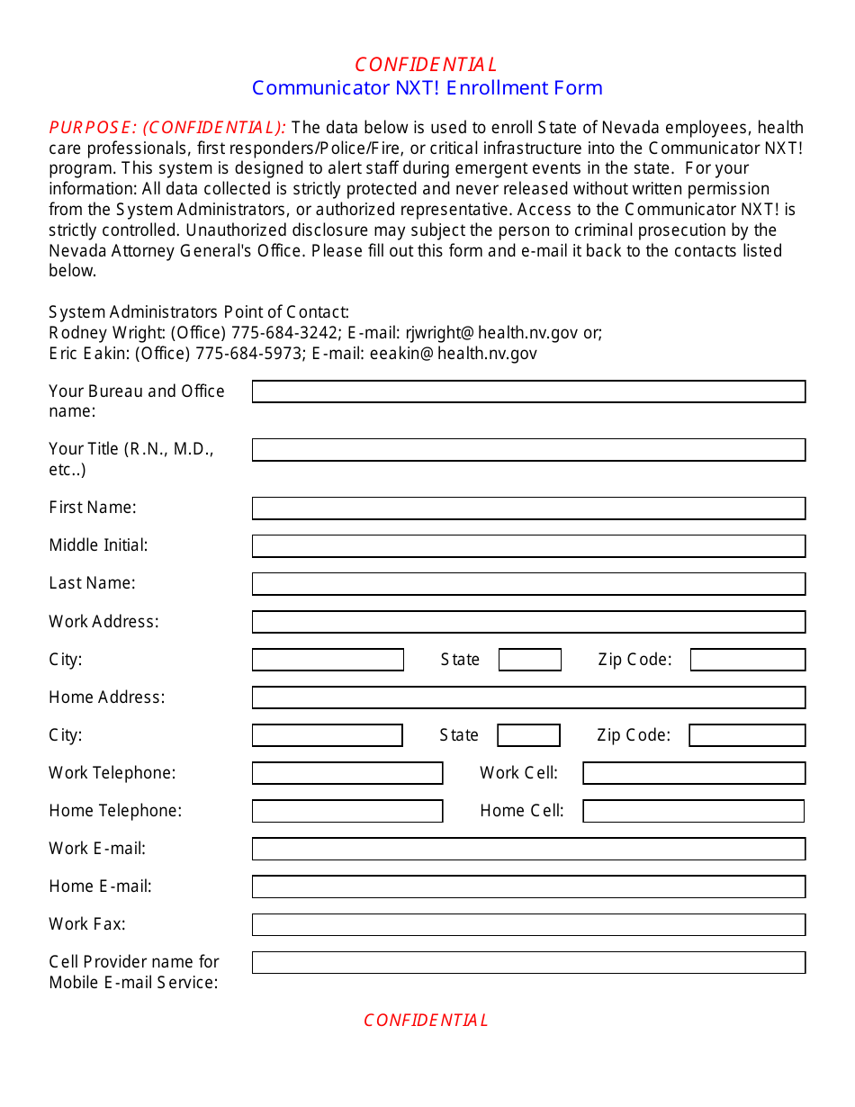 Communicator Nxt! Enrollment Form - Nevada, Page 1