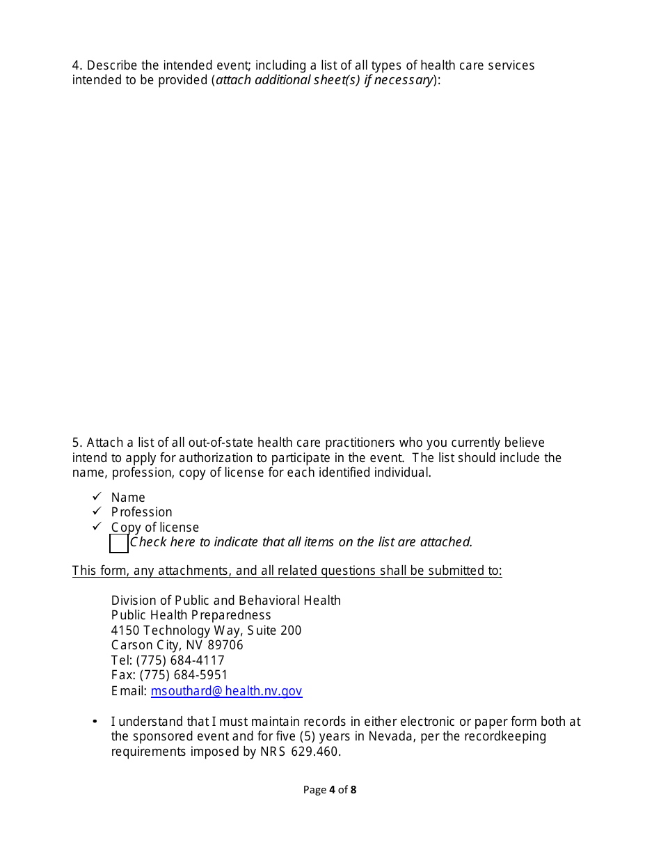 Registration of Sponsoring Entity Under Nevada Revised Statutes (Nrs) Chapter 629 - Nevada, Page 4