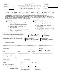 &quot;Emergency Medical Services Certification Application Form&quot; - Nevada