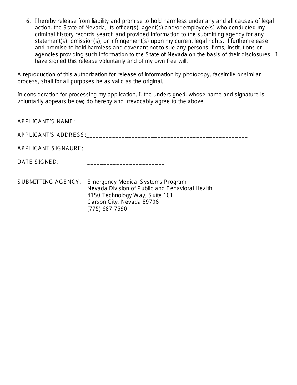 Emergency Medical Services Certification Application Form - Nevada, Page 4