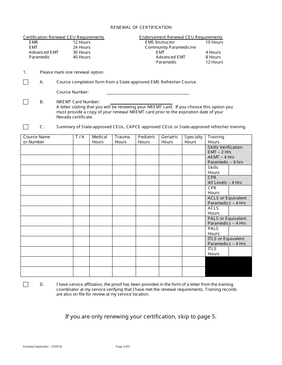 Emergency Medical Services Late Renewal Application Form - Nevada, Page 2
