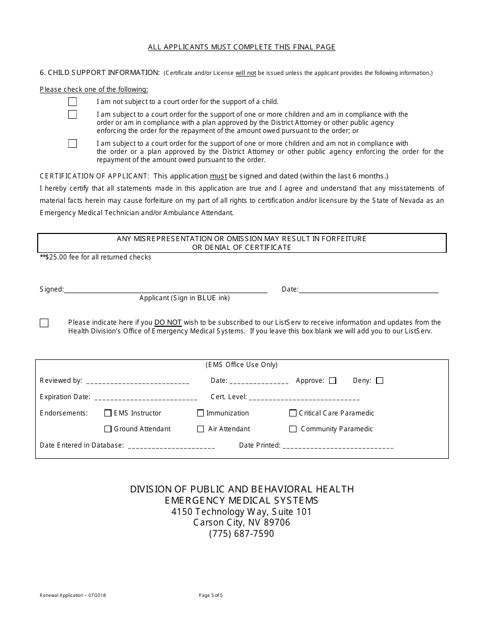 Emergency Medical Services Late Renewal Application Form - Nevada, Page 5