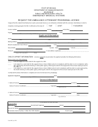 Document preview: Form EMS Request for Ambulance Attendant Provisional License - Nevada