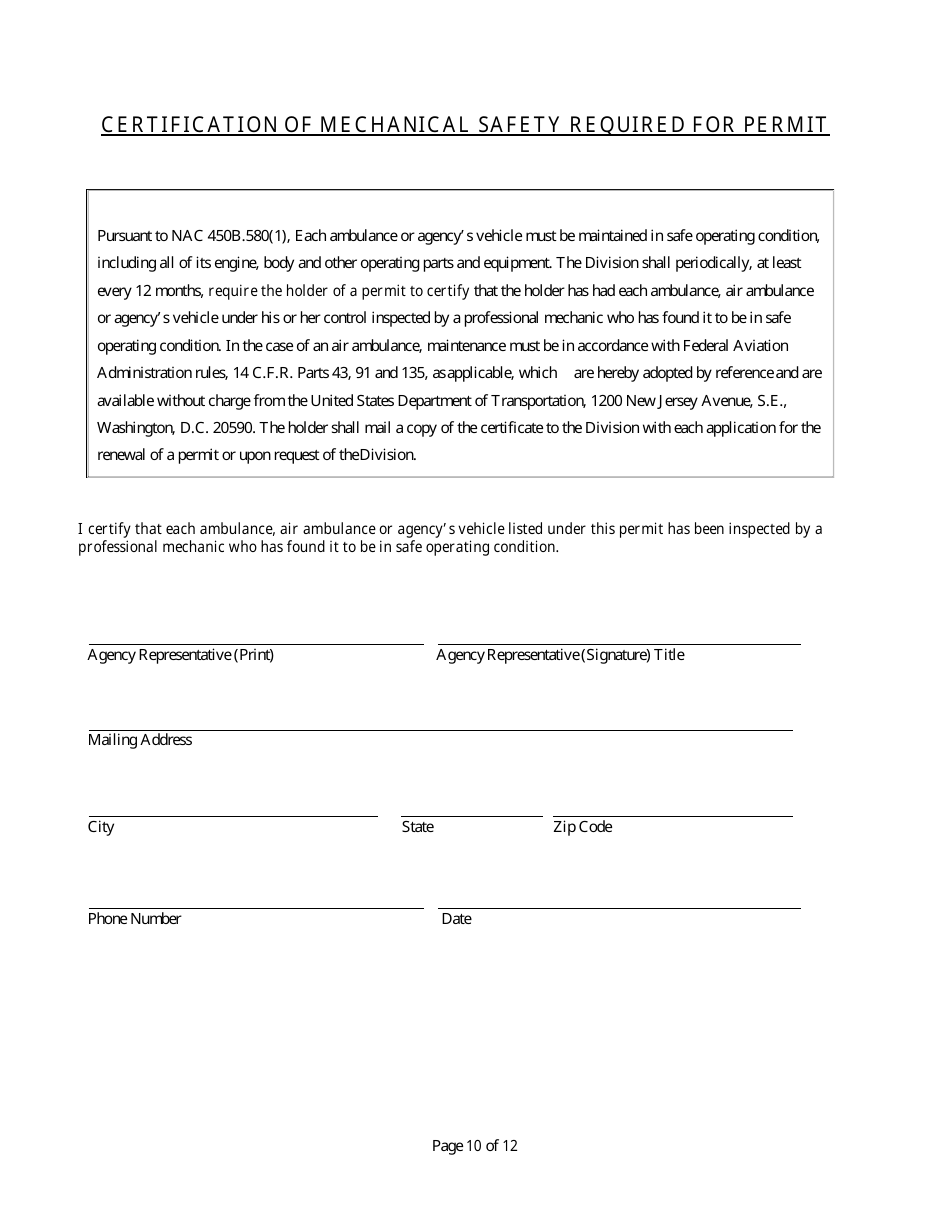 Initial Permit Application Form - Nevada, Page 10