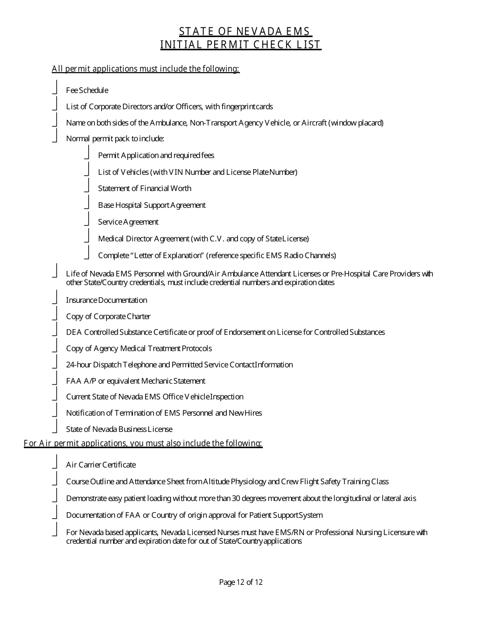 Initial Permit Application Form - Nevada, Page 12