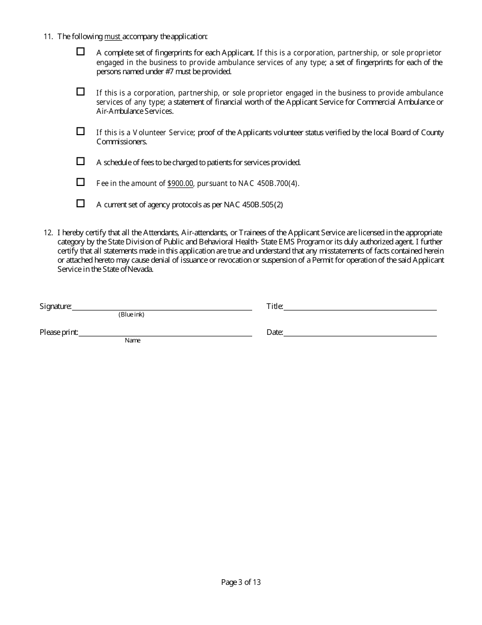 Initial Permit Application Form - Nevada, Page 3