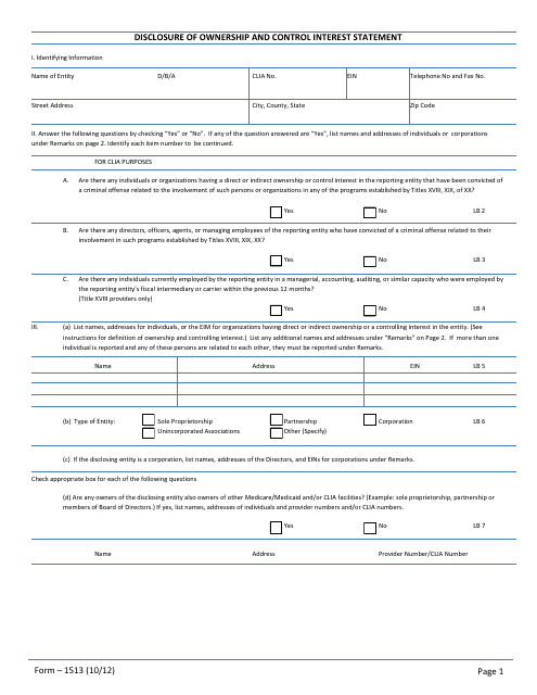 Form 1513 Disclosure of Ownership and Control Interest Statement - Nevada