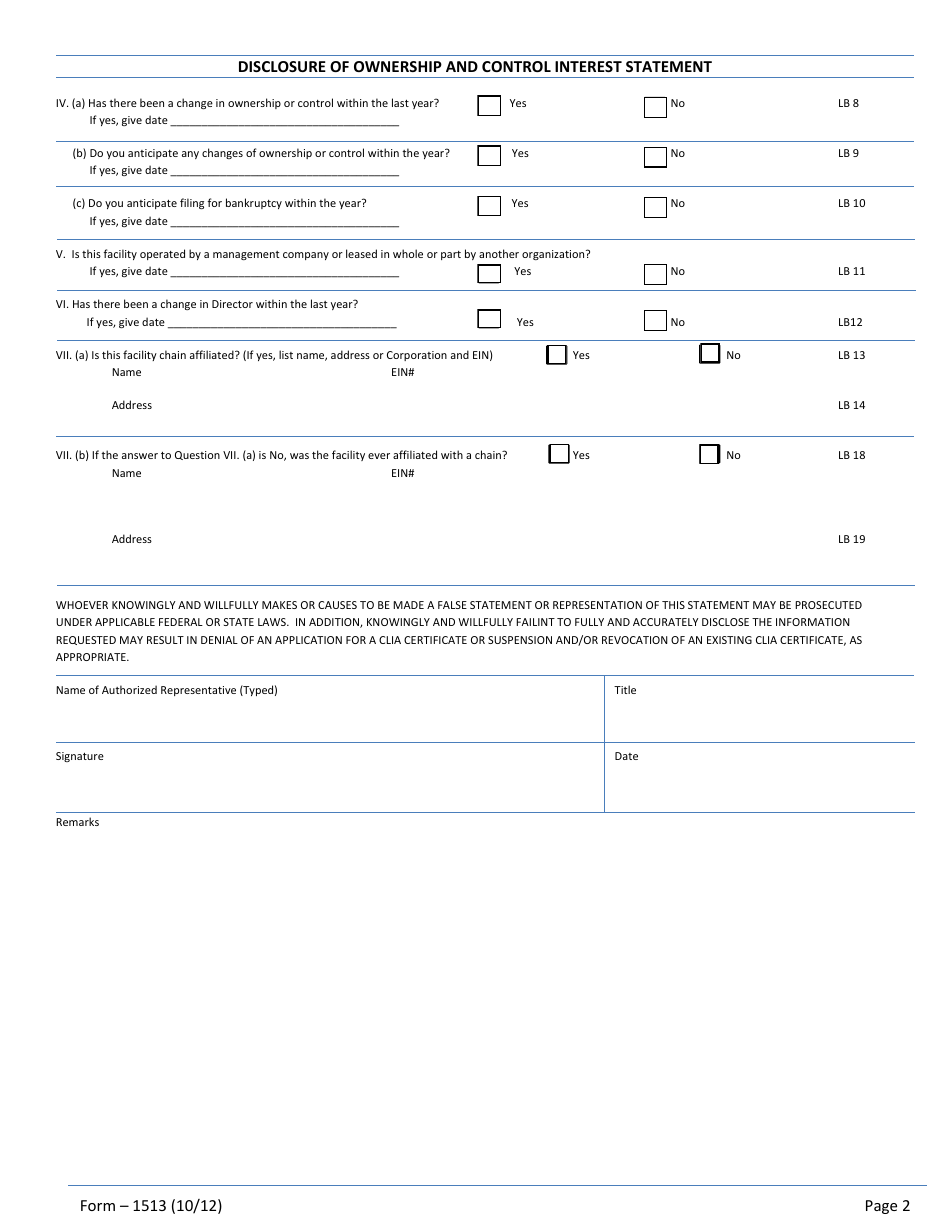 Form 1513 Disclosure of Ownership and Control Interest Statement - Nevada, Page 2