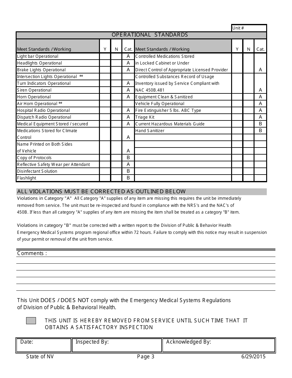 EMS Program Inspection Form - Non-transport Unit - Nevada, Page 3
