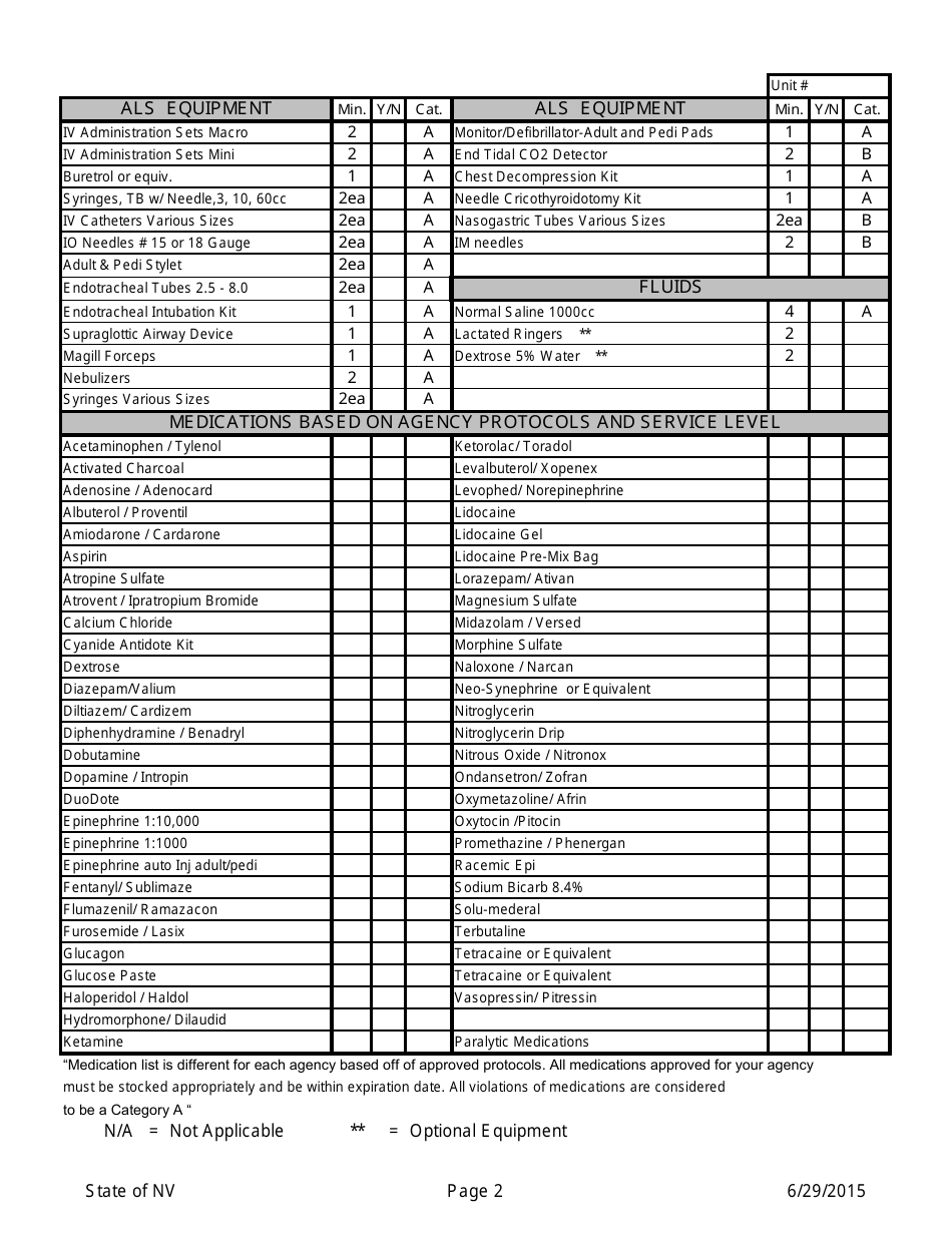 Nevada EMS Program Inspection Form - Aircraft Unit - Fill Out, Sign ...